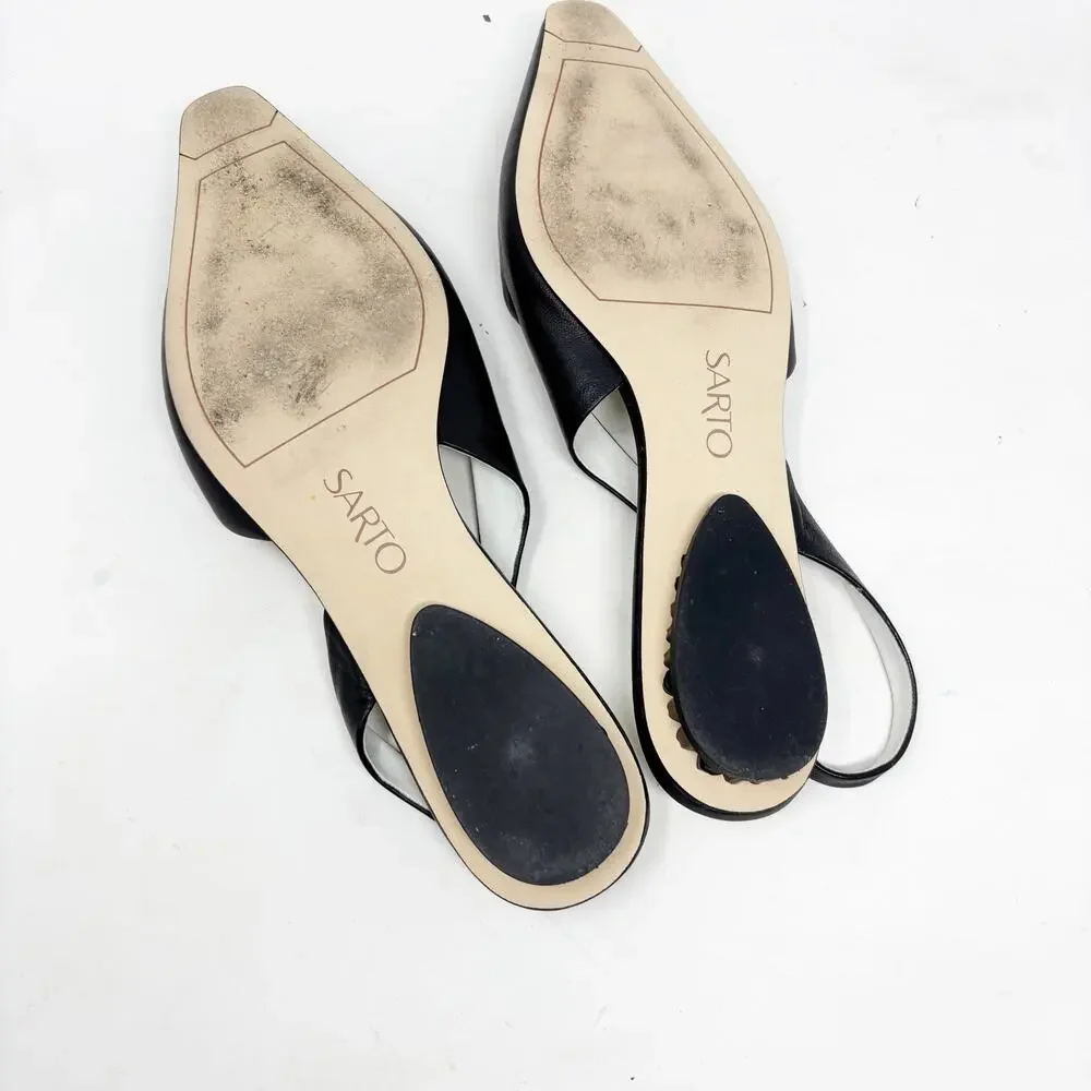 Franco Sarto A-Riva Black Leather Sling Back Pointy Toe Ballet Flat Womens 8.5 - Picture 6 of 10